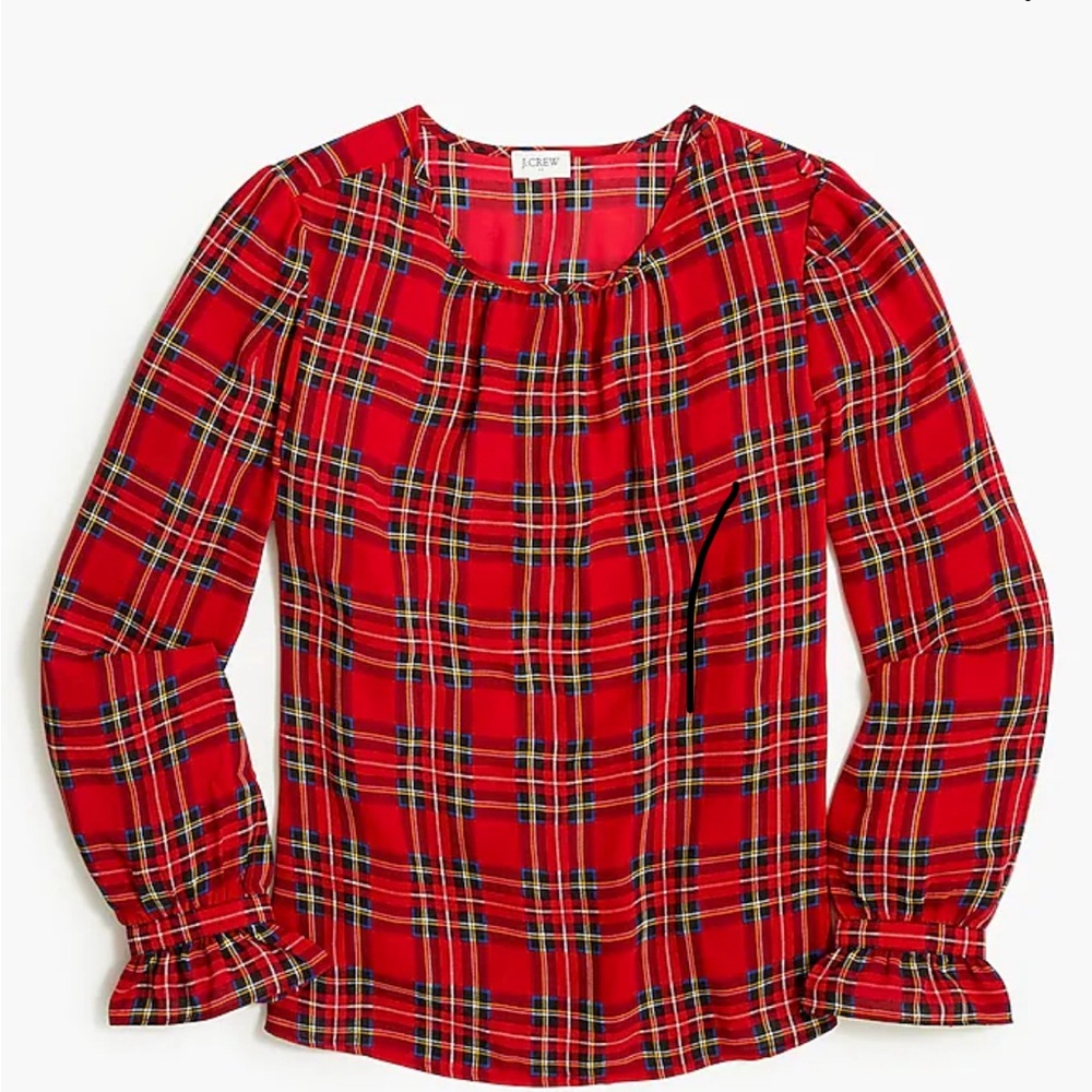 J. Crew Tartan button-neck top with ruffles